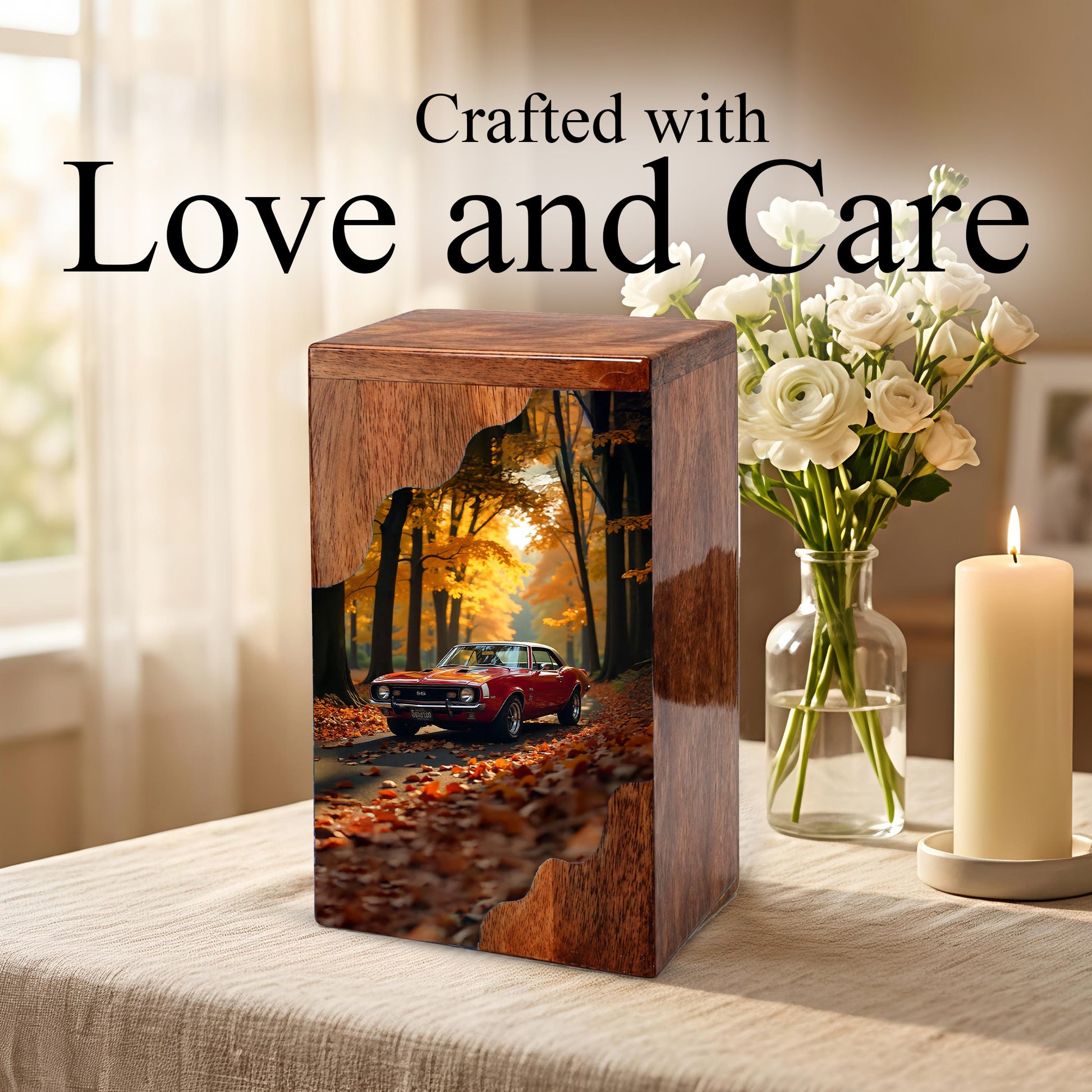Wooden Cremation Urn – Classic Car Memorial Design | Custom Wooden Urn for Human Ashes