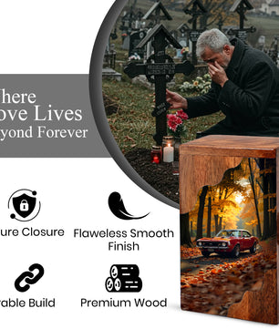 Wooden Cremation Urn – Classic Car Memorial Design | Custom Wooden Urn for Human Ashes