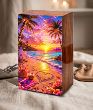 Ocean Heart Cremation Urn – Beach Wooden Urn Box for Male and Female