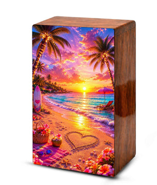 Ocean Heart Cremation Urn – Beach Wooden Urn Box for Male and Female