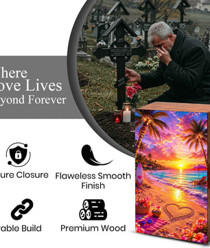 Ocean Heart Cremation Urn – Beach Wooden Urn Box for Male and Female