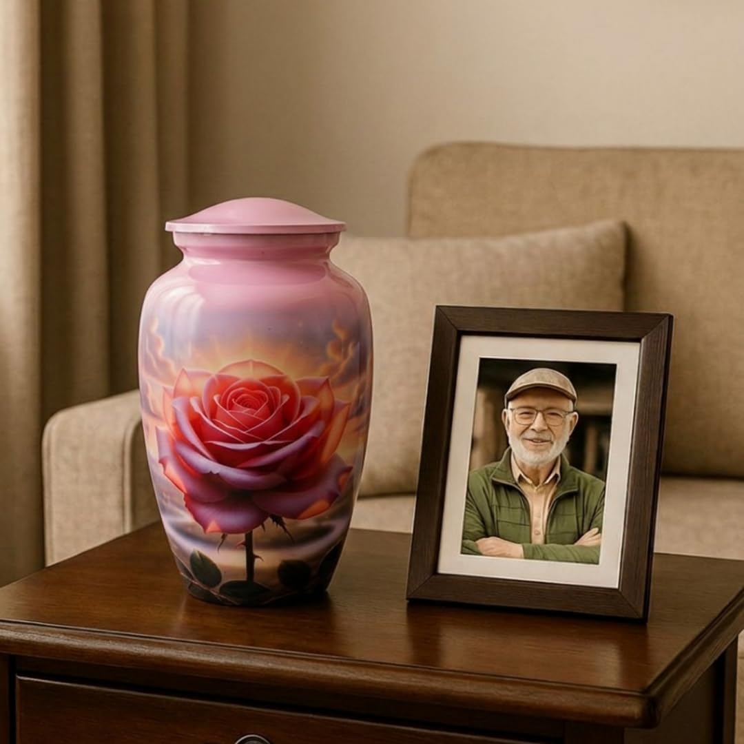 Pink Rose Urns for Human Ashes Adult Female, Rose Flower  Urn for Ashes