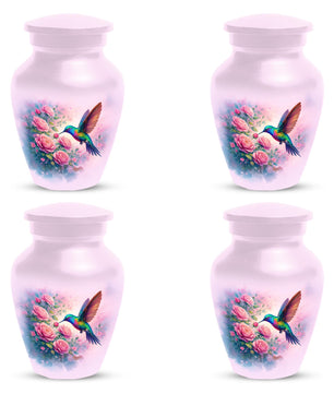 Pink Hummingbird Urn For Ashes - Personalized Floral Humming Bird Small Urns For Mom