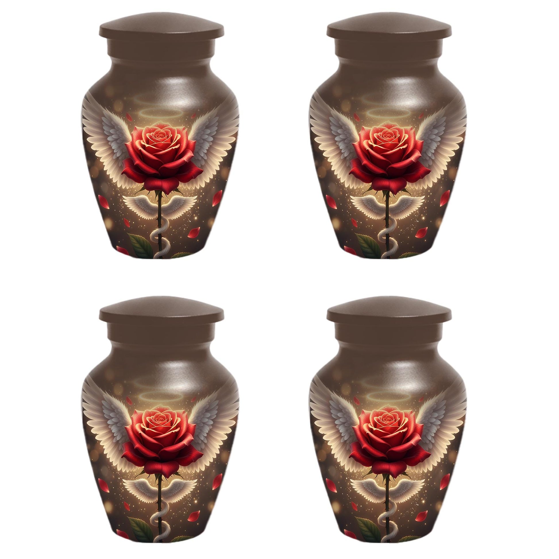 Red Rose Urn For Adult Female | Angel Wings Flower Urns For Human Ashes