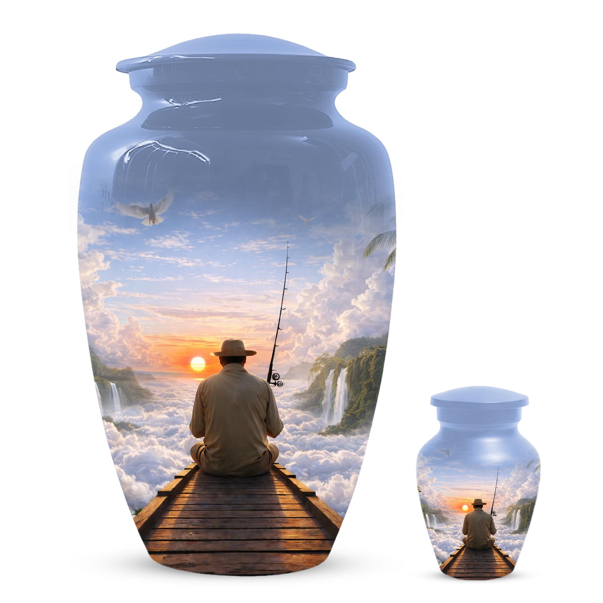 Gone Fishing in Heaven Urn For Male - Personalized Fisherman Small Urns For Dad