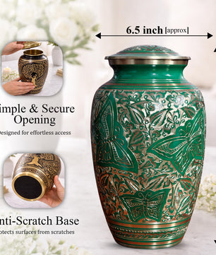 Brass Urns for Human Ashes Adult Male, (Multiple Themes, Brass Urn for Ashes, Variation 03)