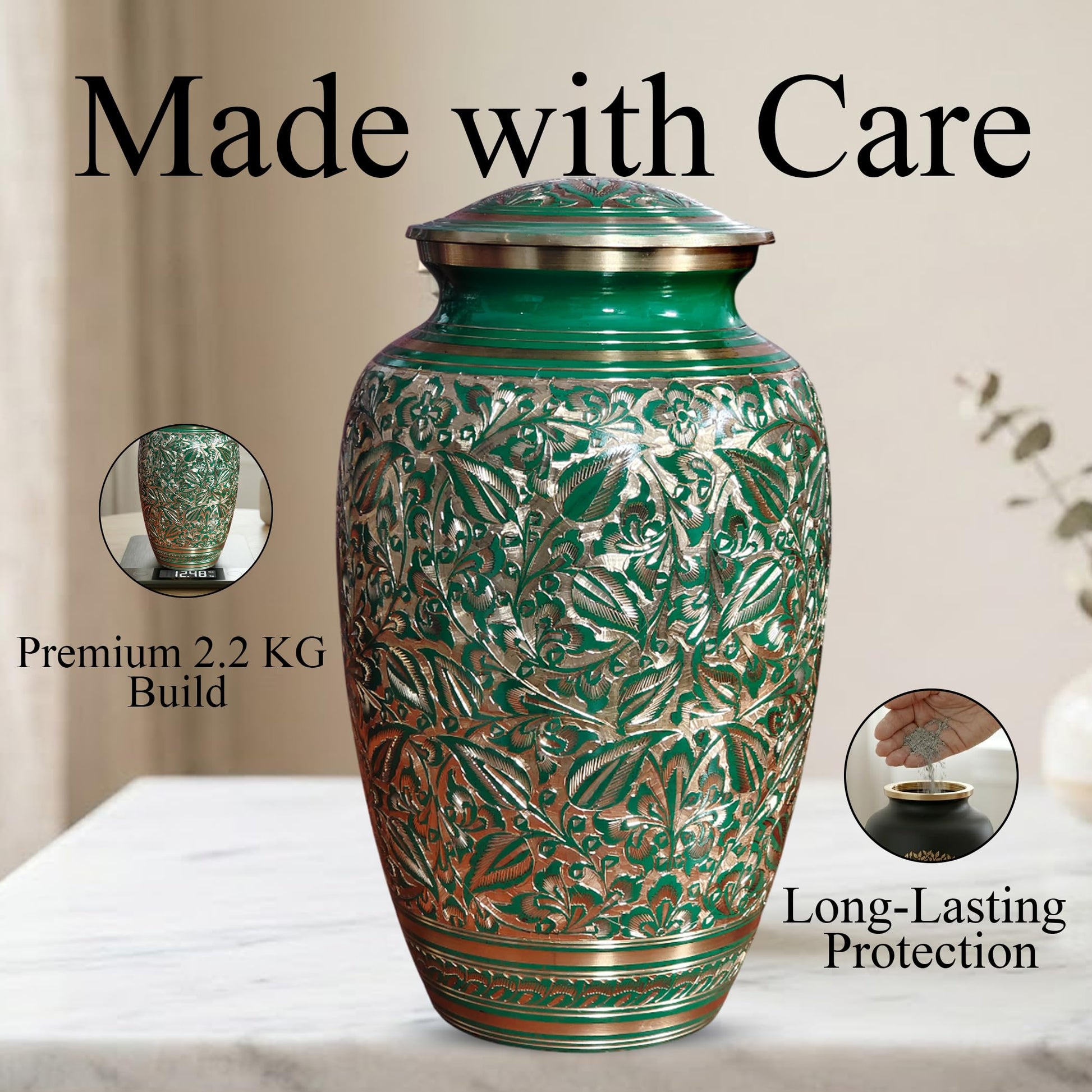 Brass Urns for Human Ashes Adult Male, (Multiple Themes, Brass Urn for Ashes, Variation 03)