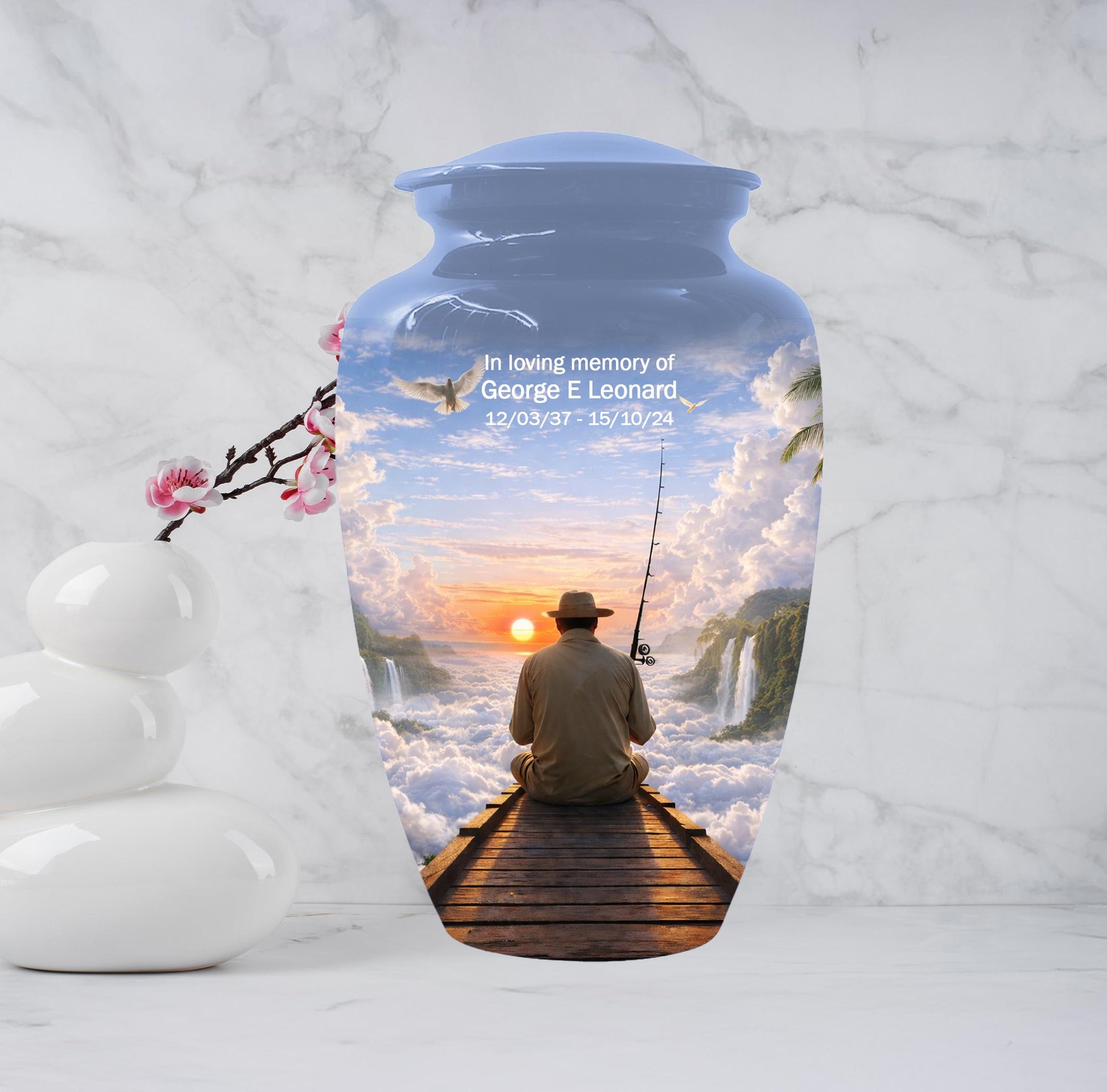 Gone Fishing in Heaven Urn For Male - Personalized Fisherman Small Urns For Dad