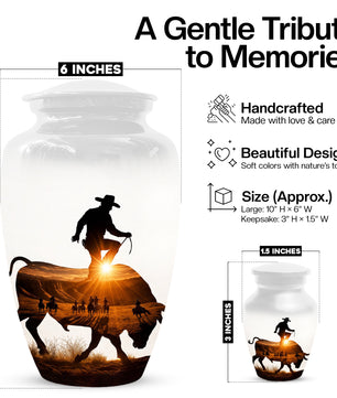 Western Cowboy memorial Urn for Dad - Cowboy Cremation Urns for Men