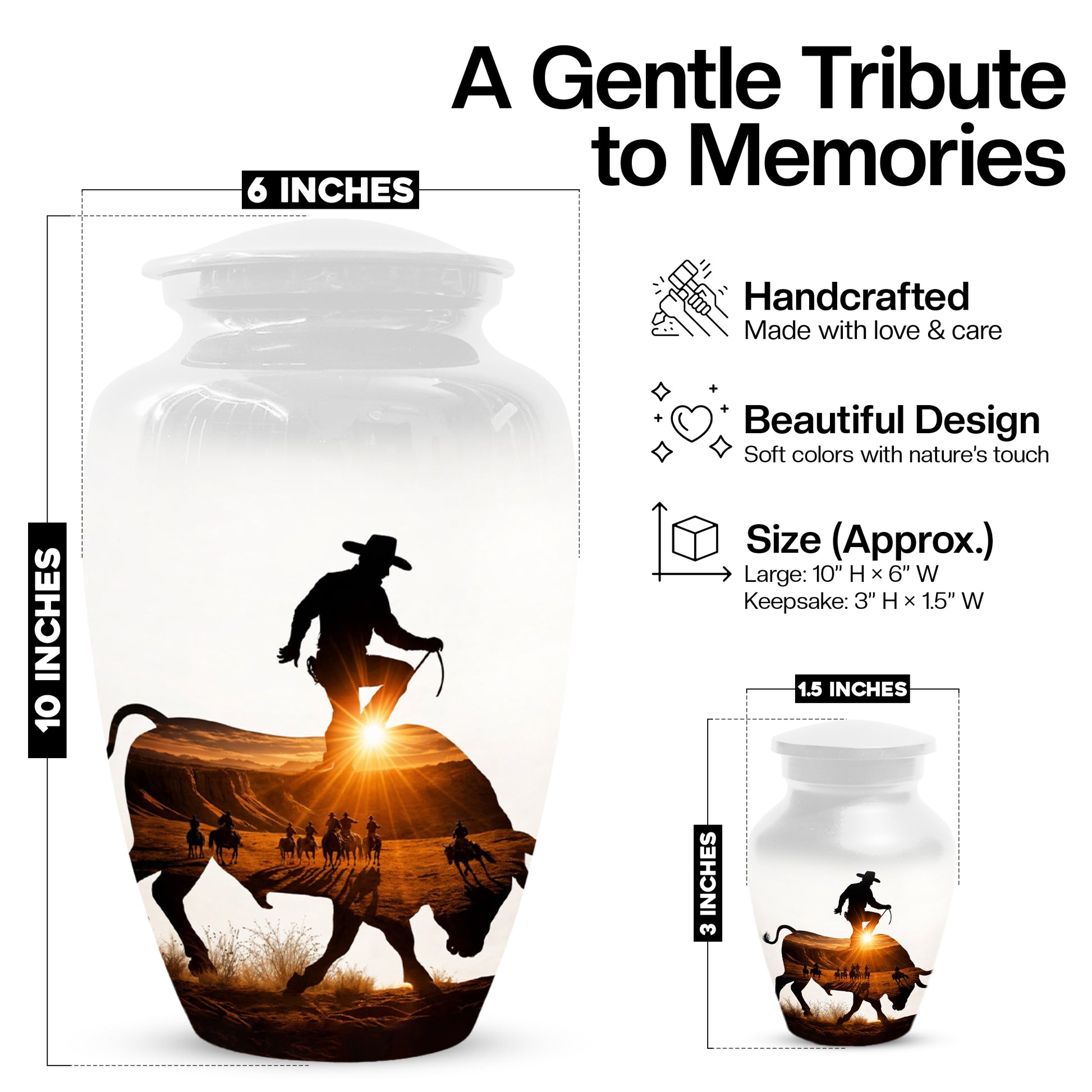 Western Cowboy memorial Urn for Dad - Cowboy Cremation Urns for Men