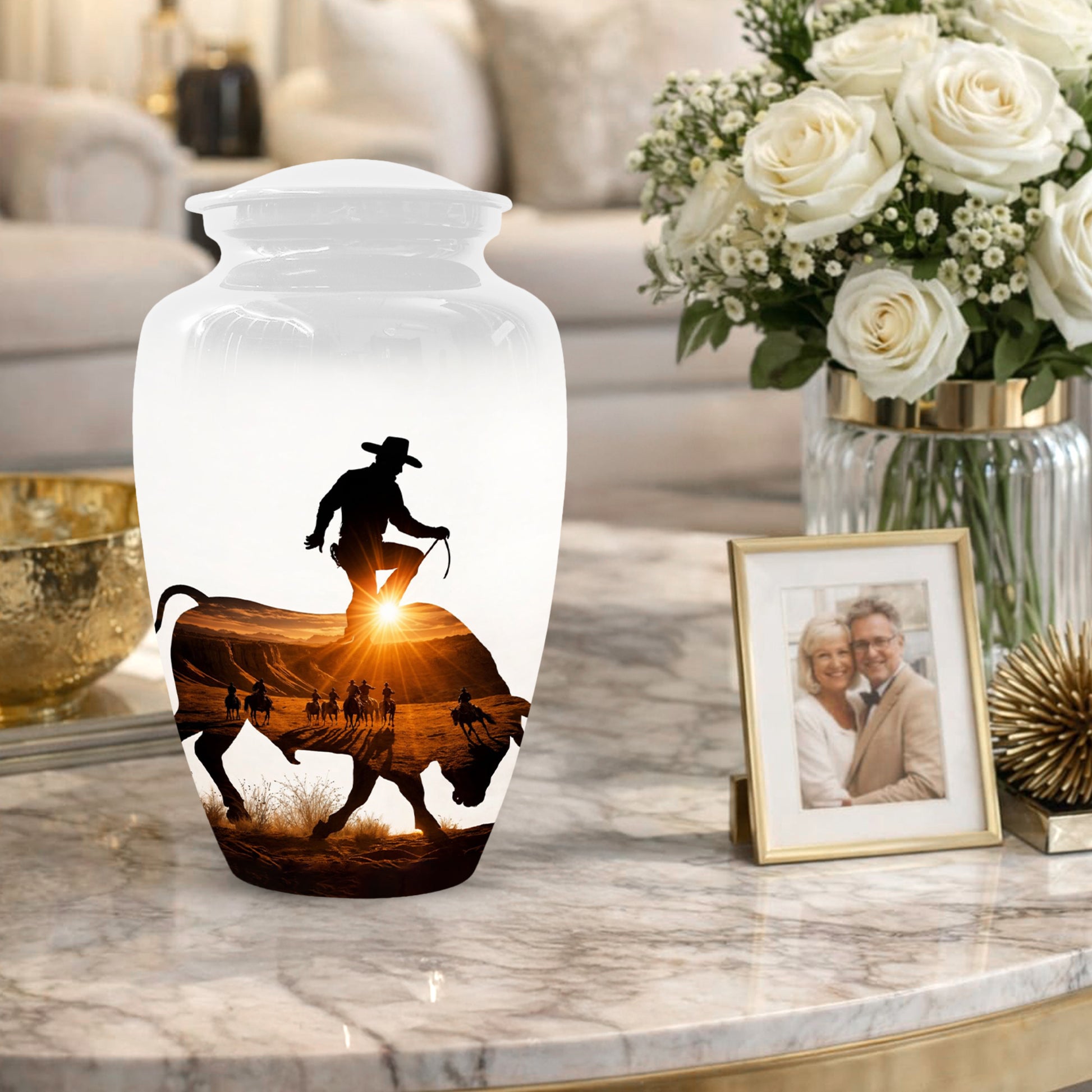 Western Cowboy memorial Urn for Dad - Cowboy Cremation Urns for Men