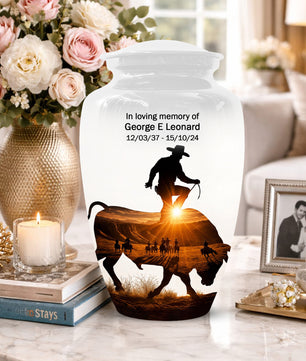 Western Cowboy memorial Urn for Dad - Cowboy Cremation Urns for Men