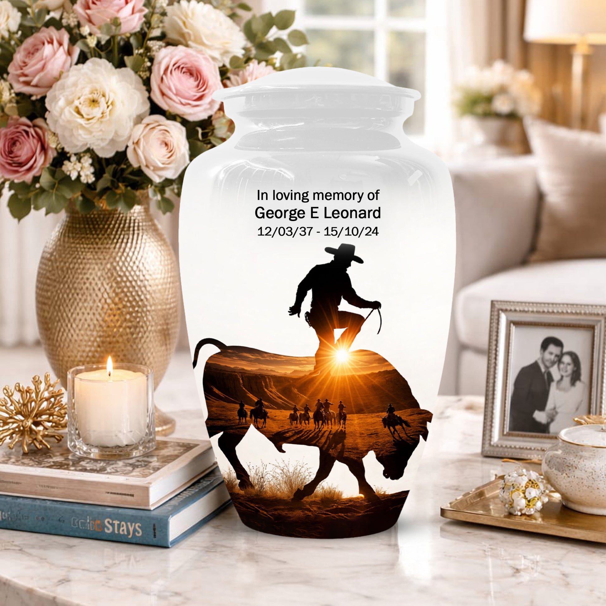 Western Cowboy memorial Urn for Dad - Cowboy Cremation Urns for Men