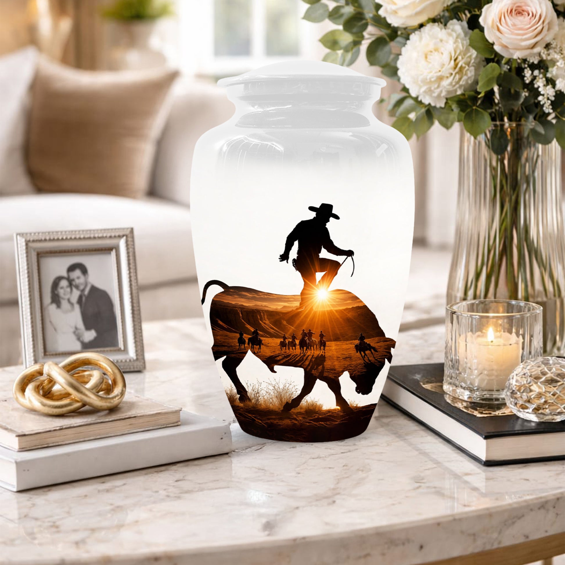 Western Cowboy memorial Urn for Dad - Cowboy Cremation Urns for Men
