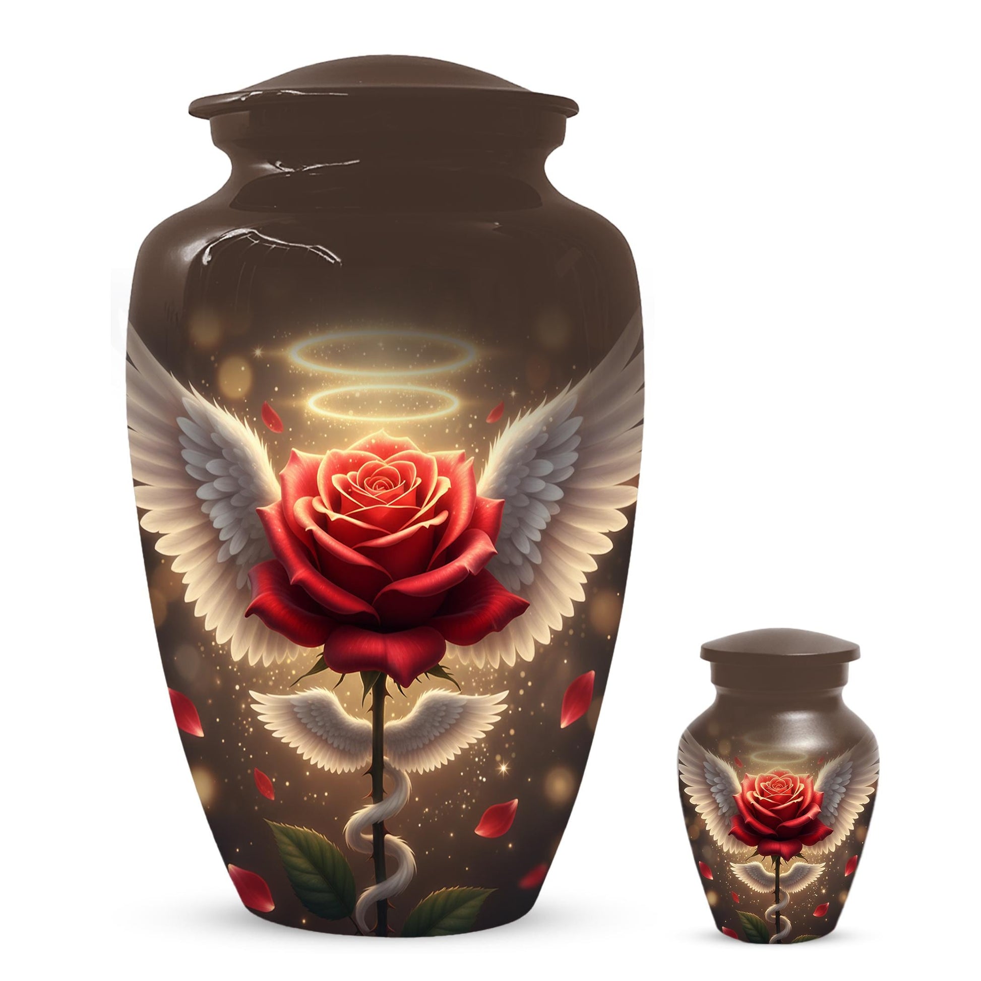 Red Rose Urn For Adult Female | Angel Wings Flower Urns For Human Ashes