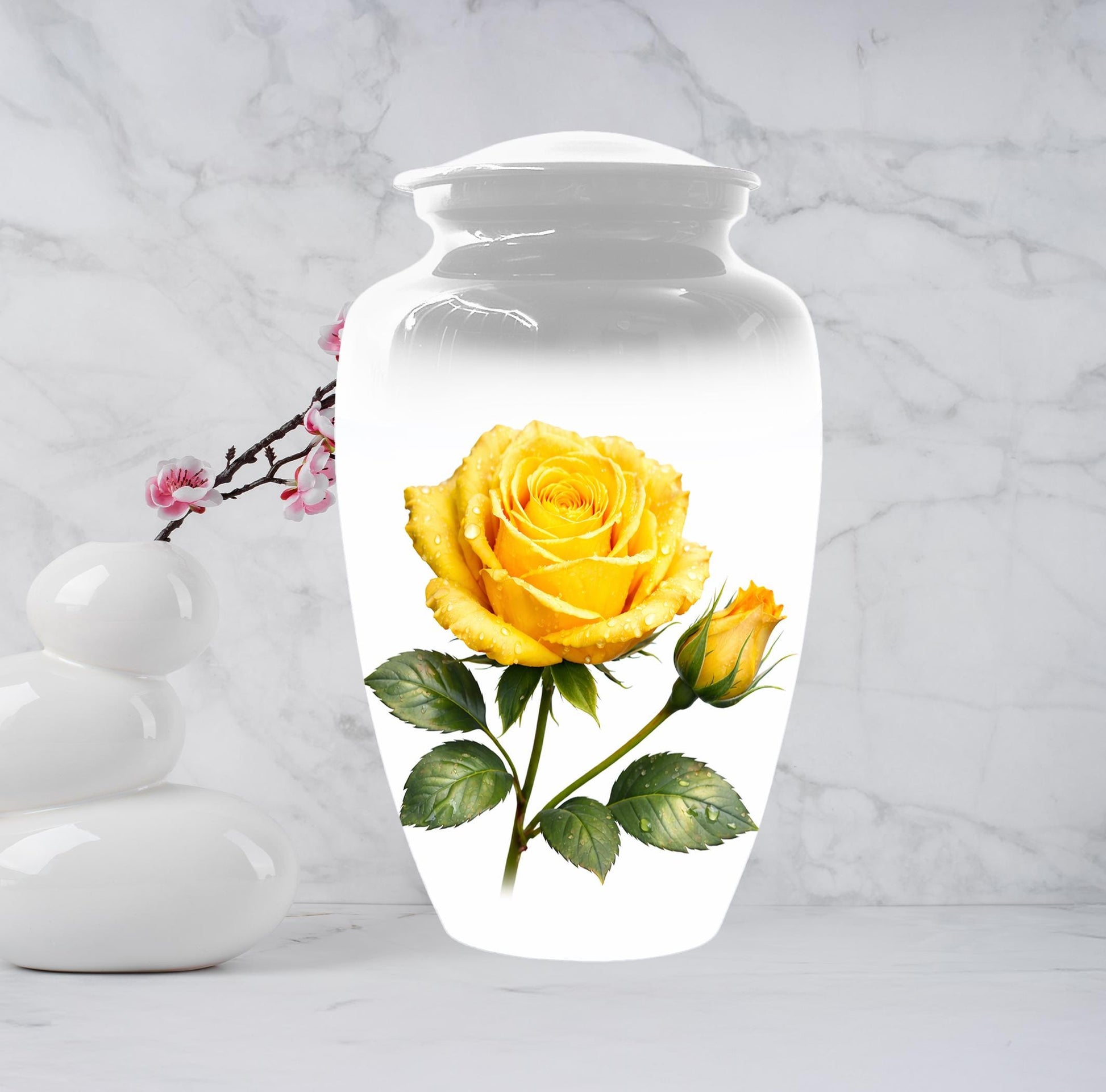 Yellow Rose Cremation Urn For Ashes - Flower Keepsake Mini Urns With Rose
