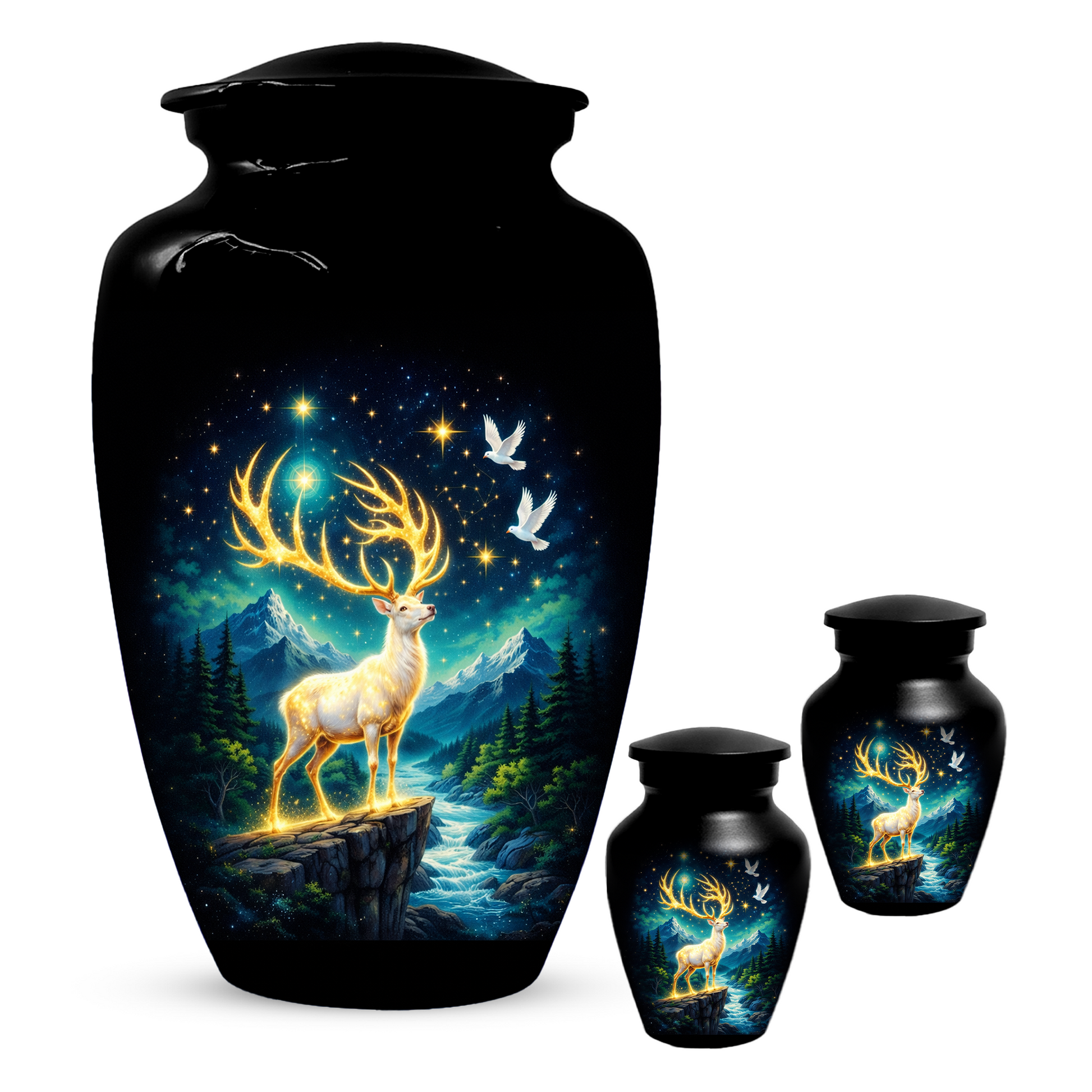 Personalized White Stag Memorial Urn for Ashes, Deer Cremation Urn, Custom Adult Funeral Urn