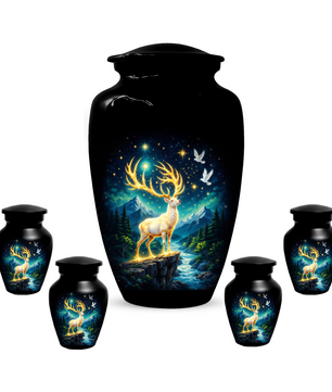 Personalized White Stag Memorial Urn for Ashes, Deer Cremation Urn, Custom Adult Funeral Urn