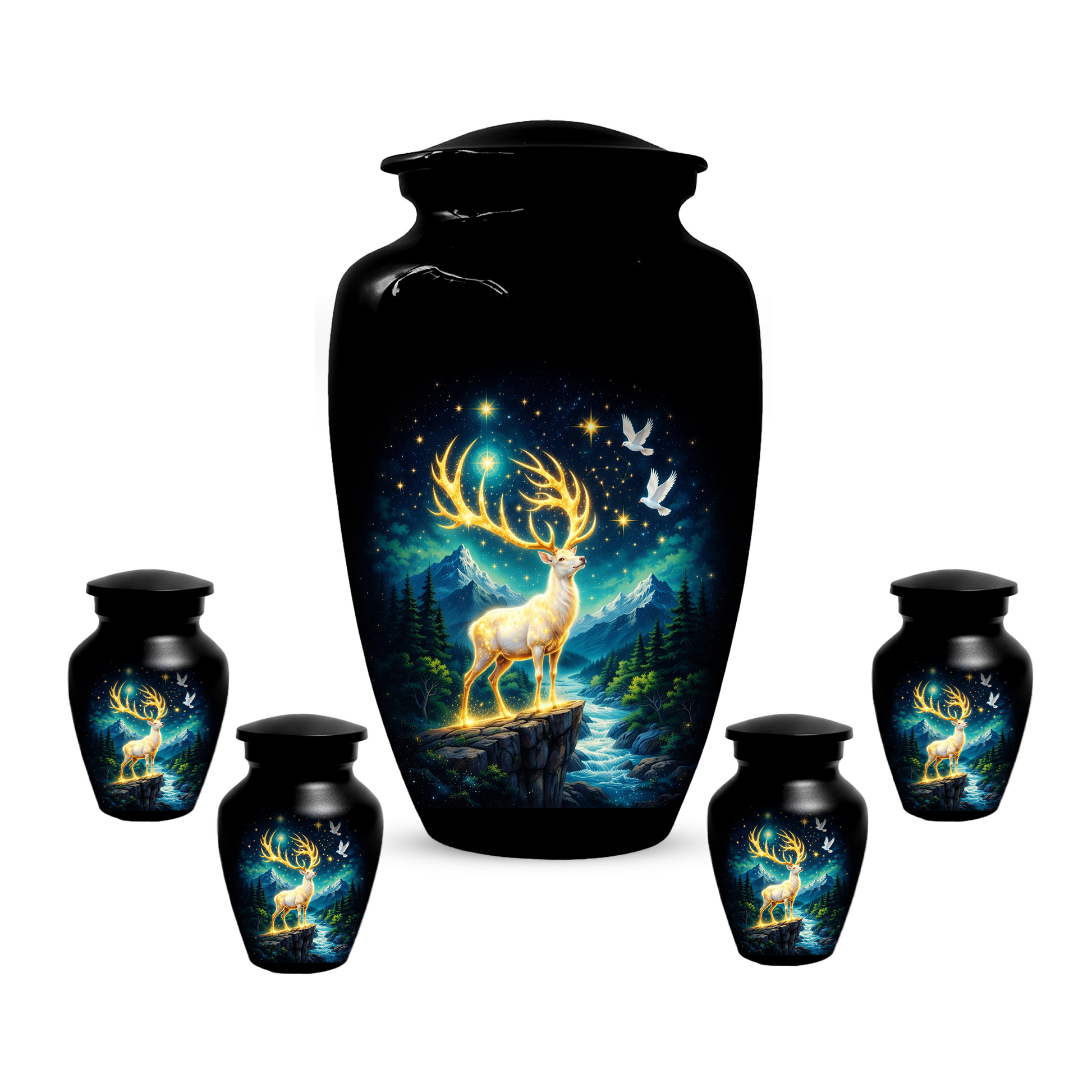 Personalized White Stag Memorial Urn for Ashes, Deer Cremation Urn, Custom Adult Funeral Urn