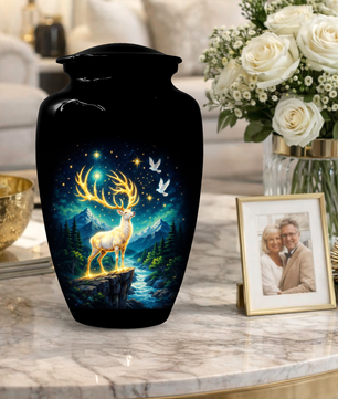 Personalized White Stag Memorial Urn for Ashes, Deer Cremation Urn, Custom Adult Funeral Urn