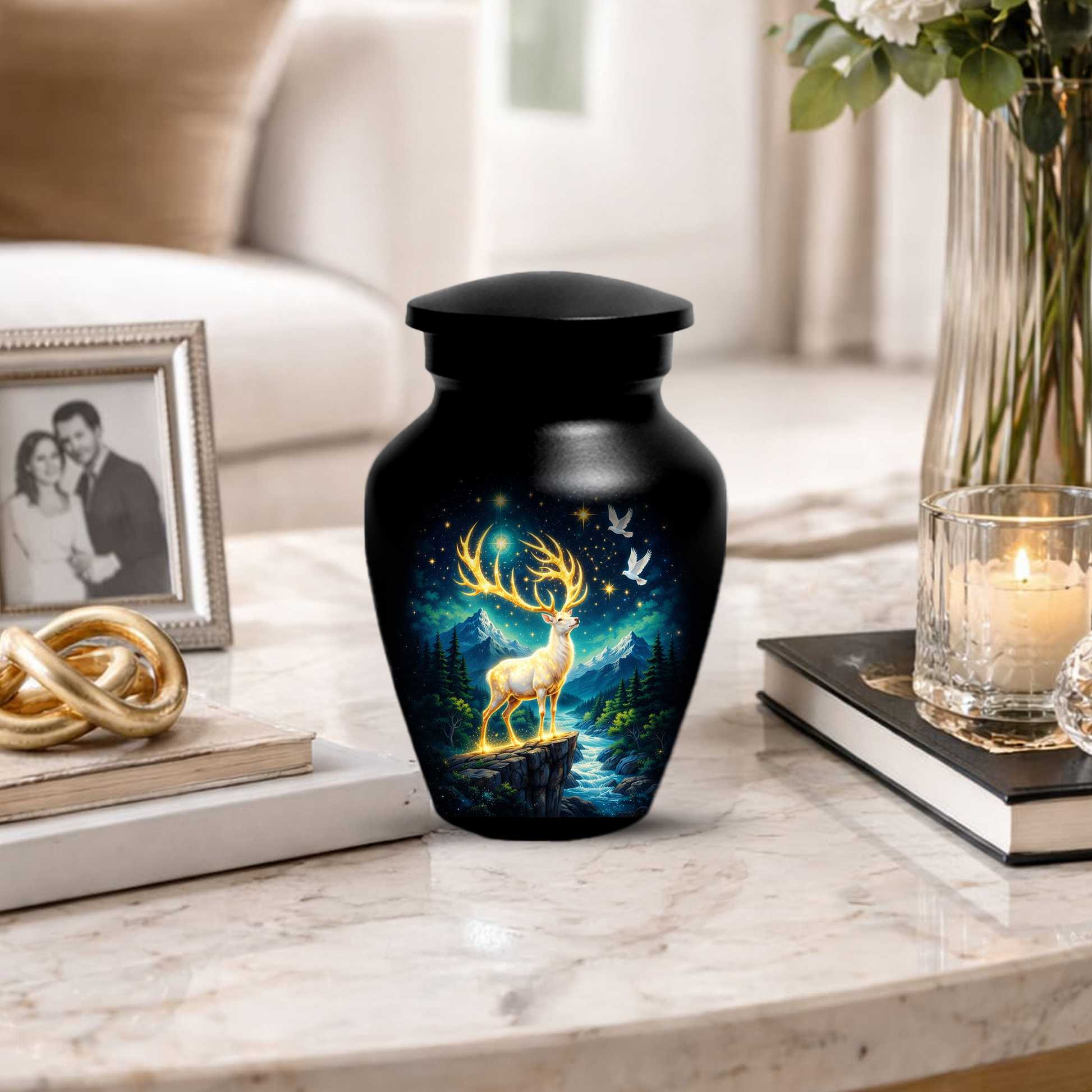 Personalized White Stag Memorial Urn for Ashes, Deer Cremation Urn, Custom Adult Funeral Urn
