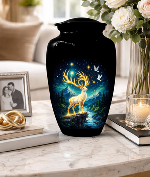 Personalized White Stag Memorial Urn for Ashes, Deer Cremation Urn, Custom Adult Funeral Urn