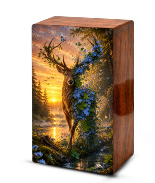 Deer Cremation Urn For Human Ashes - Floral Elk Memorial Mini Keepsake for Remains