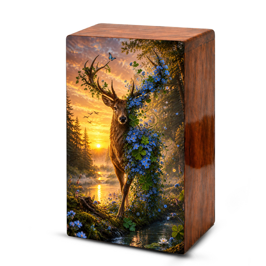 Deer Cremation Urn For Human Ashes - Floral Elk Memorial Mini Keepsake for Remains