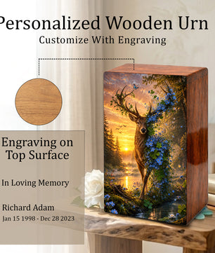 Deer Cremation Urn For Human Ashes - Floral Elk Memorial Mini Keepsake for Remains