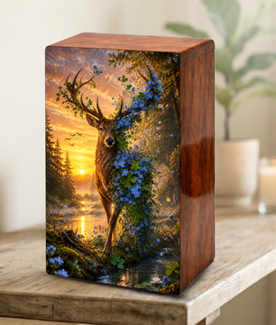 Deer Cremation Urn For Human Ashes - Floral Elk Memorial Mini Keepsake for Remains