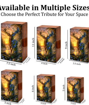Deer Cremation Urn For Human Ashes - Floral Elk Memorial Mini Keepsake for Remains