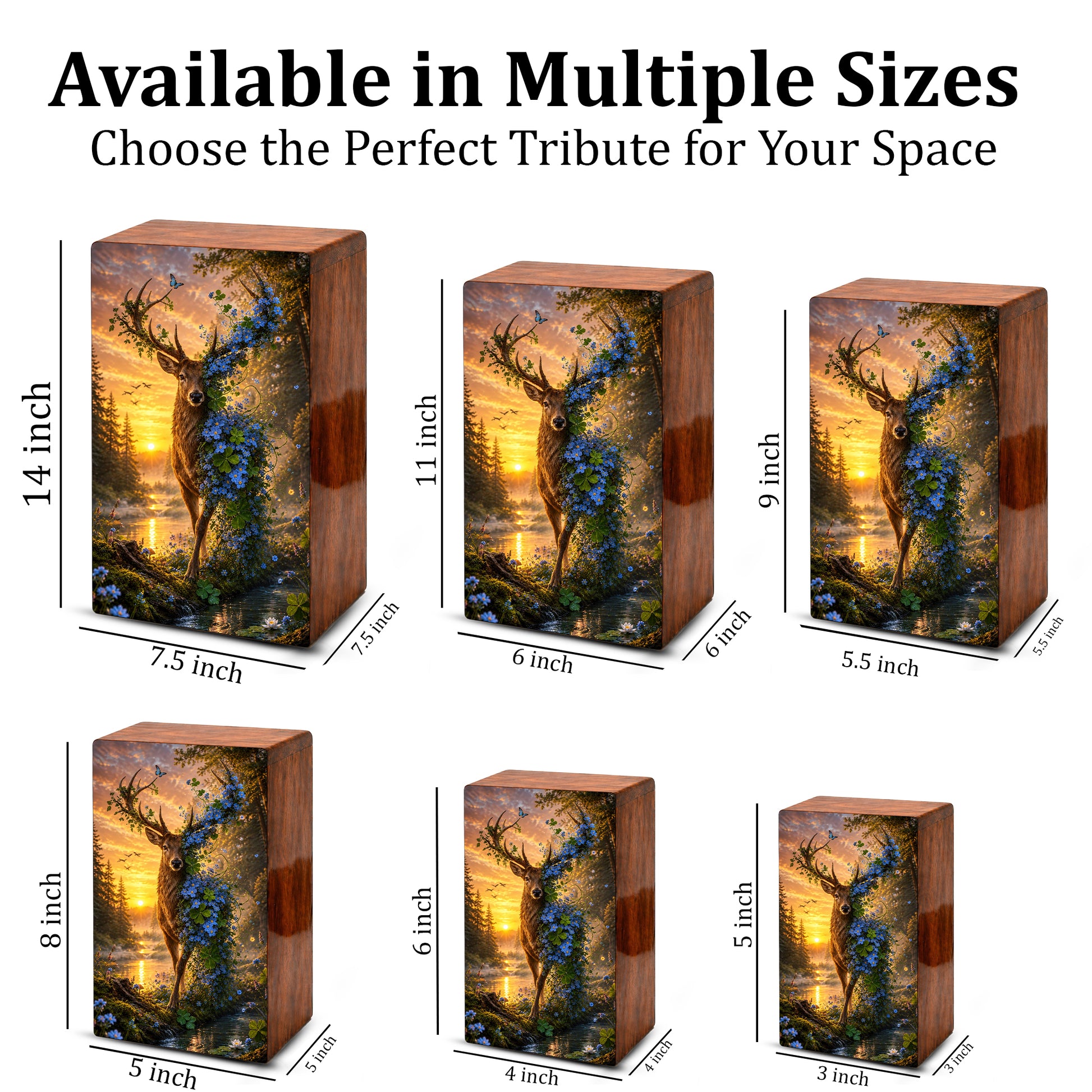 Deer Cremation Urn For Human Ashes - Floral Elk Memorial Mini Keepsake for Remains