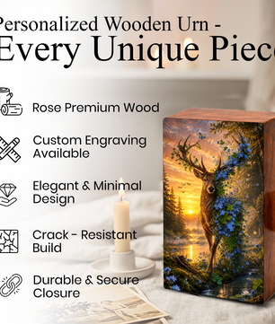 Deer Cremation Urn For Human Ashes - Floral Elk Memorial Mini Keepsake for Remains