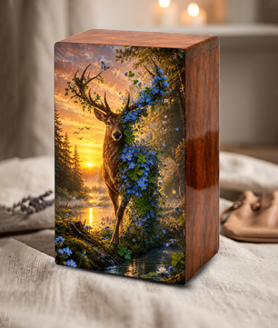 Deer Cremation Urn For Human Ashes - Floral Elk Memorial Mini Keepsake for Remains