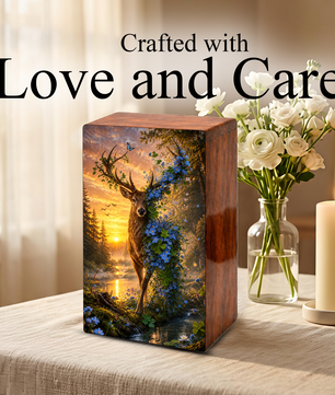 Deer Cremation Urn For Human Ashes - Floral Elk Memorial Mini Keepsake for Remains