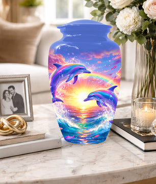 Dolphin Sunset Urn for Mom or Dad -  Beautiful Ocean Cremation Urns for Women & Men