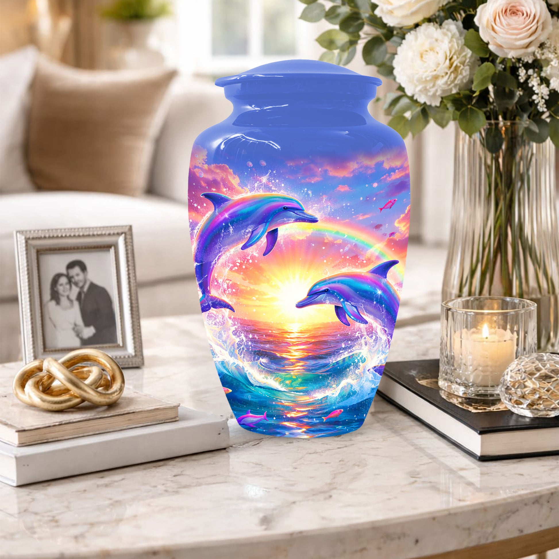 Dolphin Sunset Urn for Mom or Dad -  Beautiful Ocean Cremation Urns for Women & Men