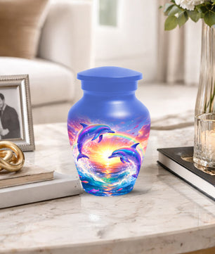 Dolphin Sunset Urn for Mom or Dad -  Beautiful Ocean Cremation Urns for Women & Men