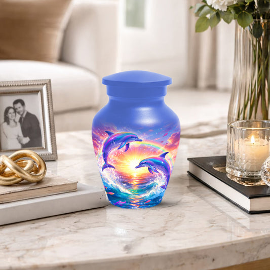 Dolphin Sunset Urn for Mom or Dad -  Beautiful Ocean Cremation Urns for Women & Men