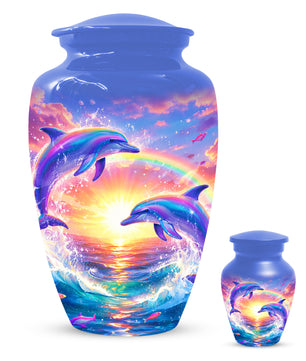 Dolphin Sunset Urn for Mom or Dad -  Beautiful Ocean Cremation Urns for Women & Men