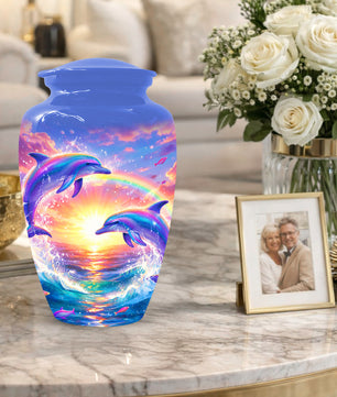 Dolphin Sunset Urn for Mom or Dad -  Beautiful Ocean Cremation Urns for Women & Men