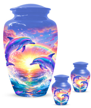 Dolphin Sunset Urn for Mom or Dad -  Beautiful Ocean Cremation Urns for Women & Men