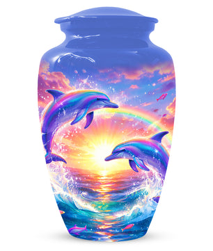Dolphin Sunset Urn for Mom or Dad -  Beautiful Ocean Cremation Urns for Women & Men