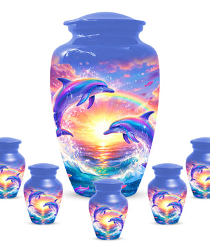 Dolphin Sunset Urn for Mom or Dad -  Beautiful Ocean Cremation Urns for Women & Men