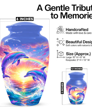 Dolphin Sunset Urn for Mom or Dad -  Beautiful Ocean Cremation Urns for Women & Men
