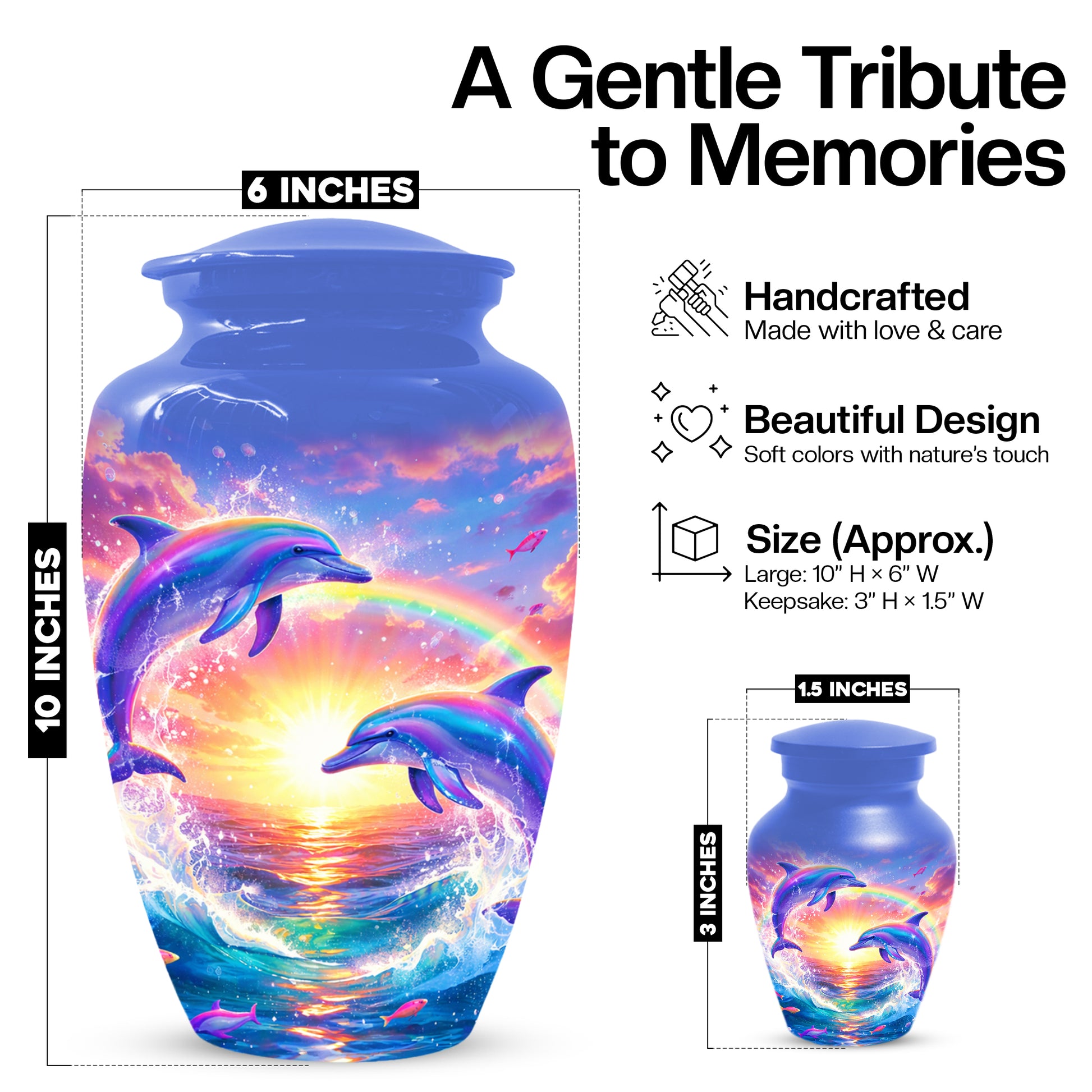 Dolphin Sunset Urn for Mom or Dad -  Beautiful Ocean Cremation Urns for Women & Men