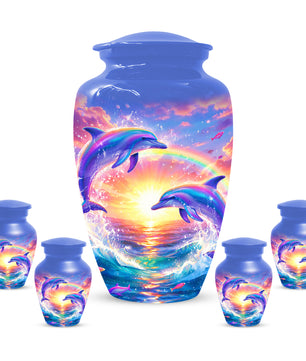 Dolphin Sunset Urn for Mom or Dad -  Beautiful Ocean Cremation Urns for Women & Men