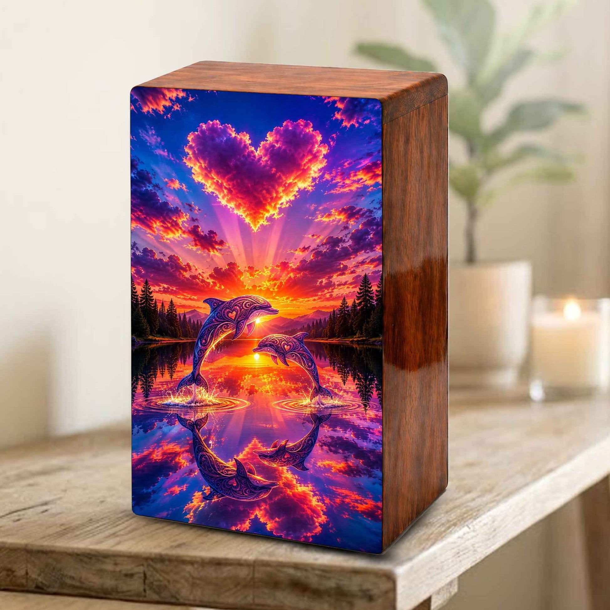Dolphin Ocean Urn For Ashes – Couple Keepsake Urns box For Mom and Dad
