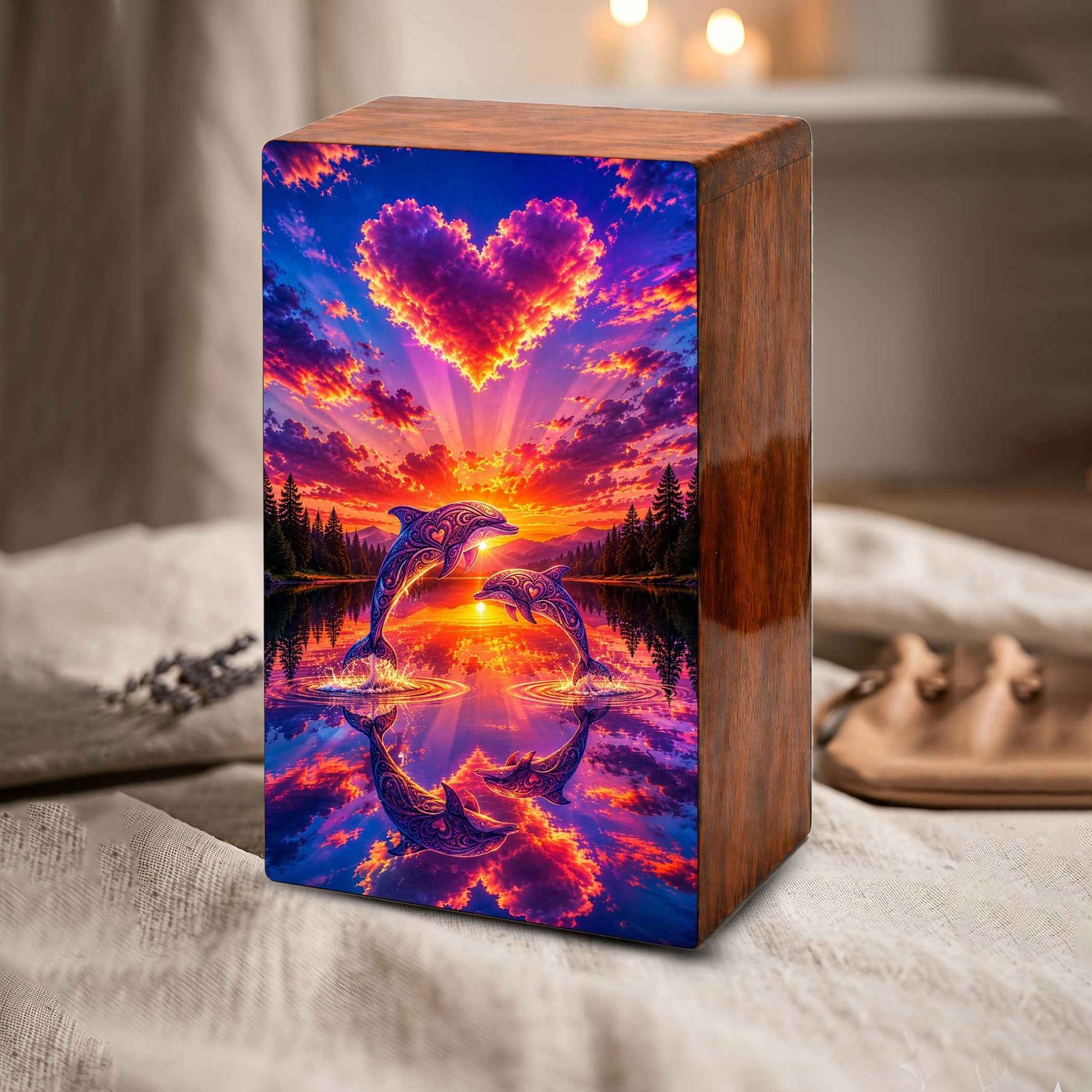 Dolphin Ocean Urn For Ashes – Couple Keepsake Urns box For Mom and Dad