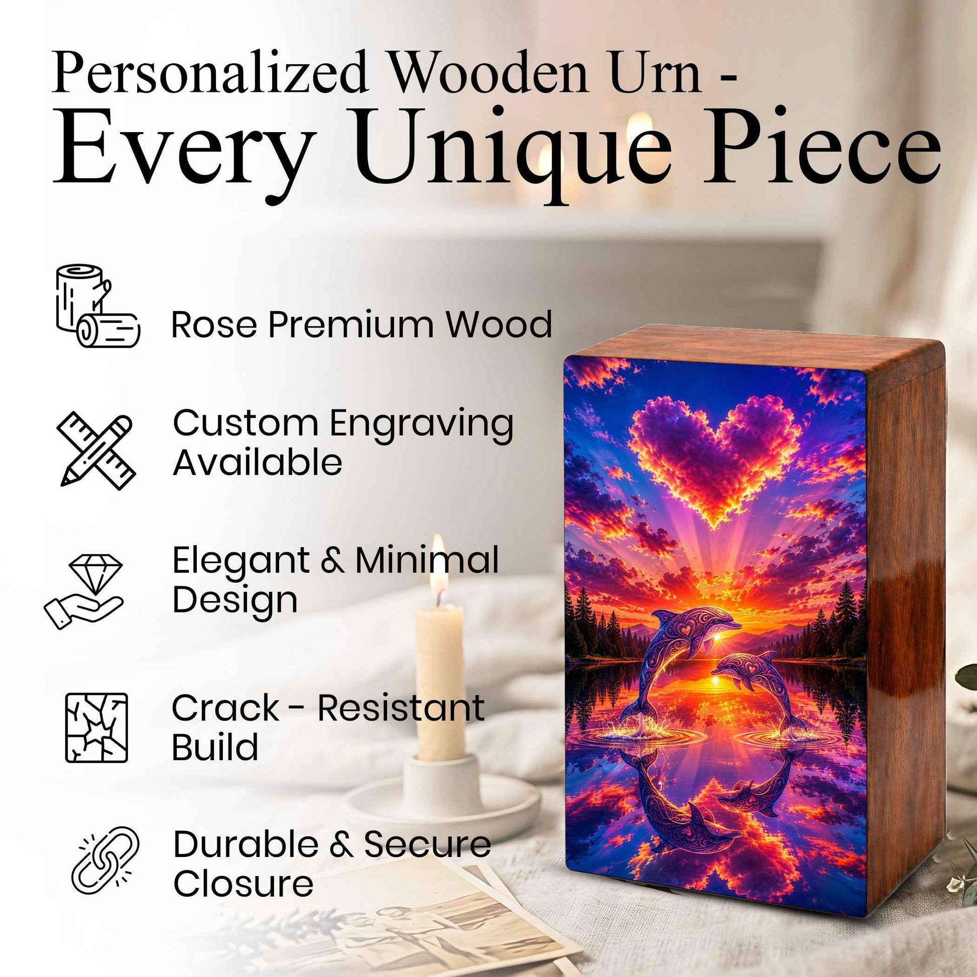 Dolphin Ocean Urn For Ashes – Couple Keepsake Urns box For Mom and Dad